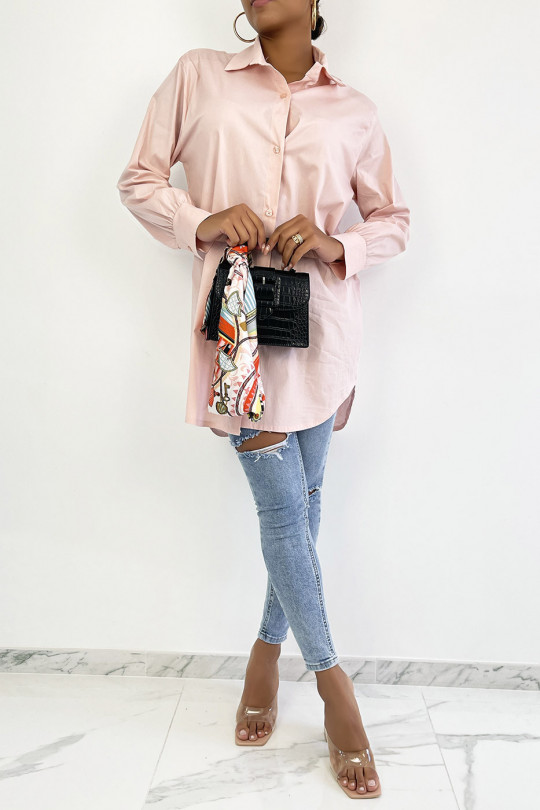 Lang, trendy roze katoenen overhemd - 1