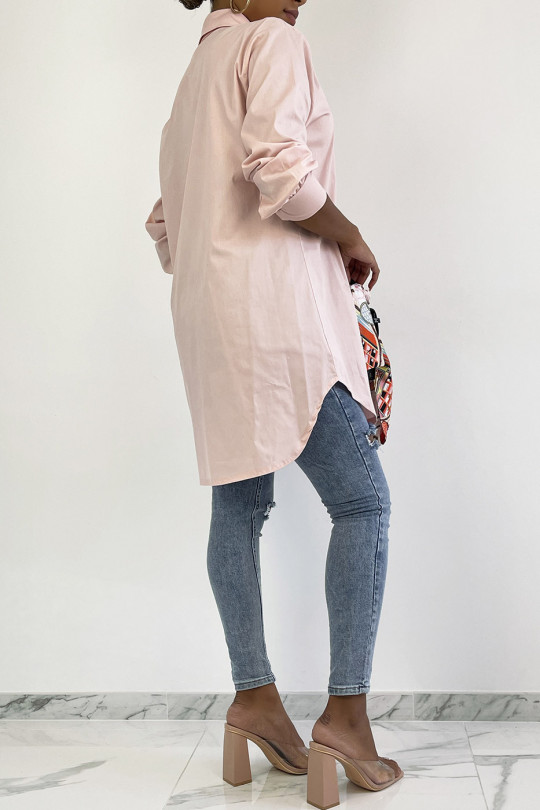 Longue chemise rose très tendance en coton - 3
