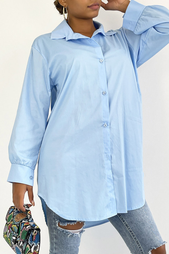 Longue chemise turquoise très tendance en coton - 2