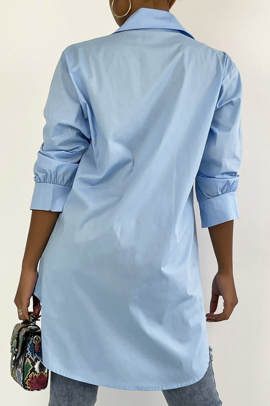 Longue chemise turquoise très tendance en coton - 4
