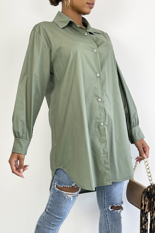 Long, trendy khaki cotton shirt - 2