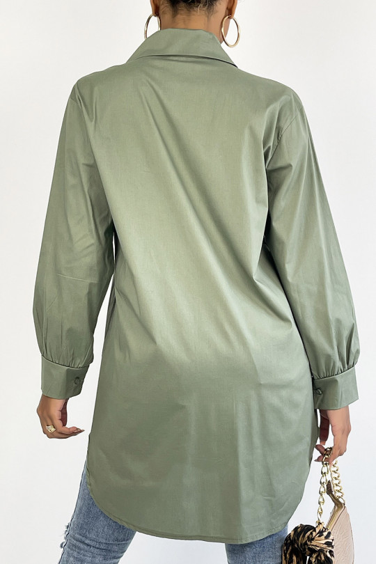 Long, trendy khaki cotton shirt - 4