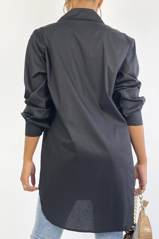 Longue chemise noire très tendance en coton - 4