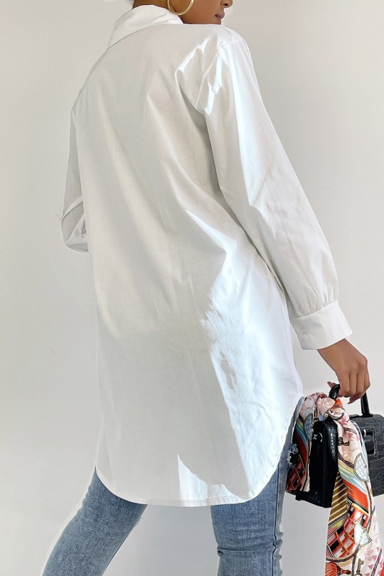 Lang, trendy wit katoenen overhemd - 3