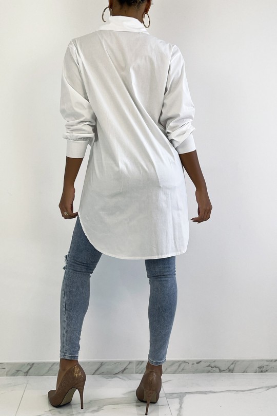 Long, trendy white cotton shirt - 5