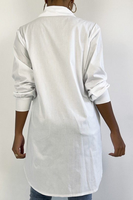Long, trendy white cotton shirt - 6
