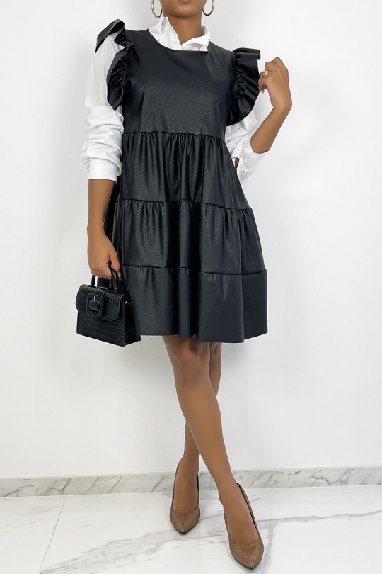 Zwarte faux jurk met trendy ruches - 1
