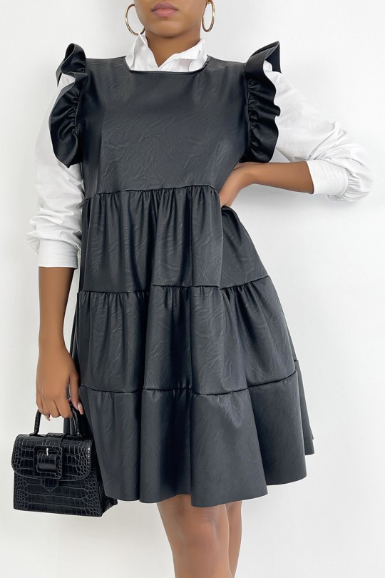 Black faux dress with trendy ruffles - 3