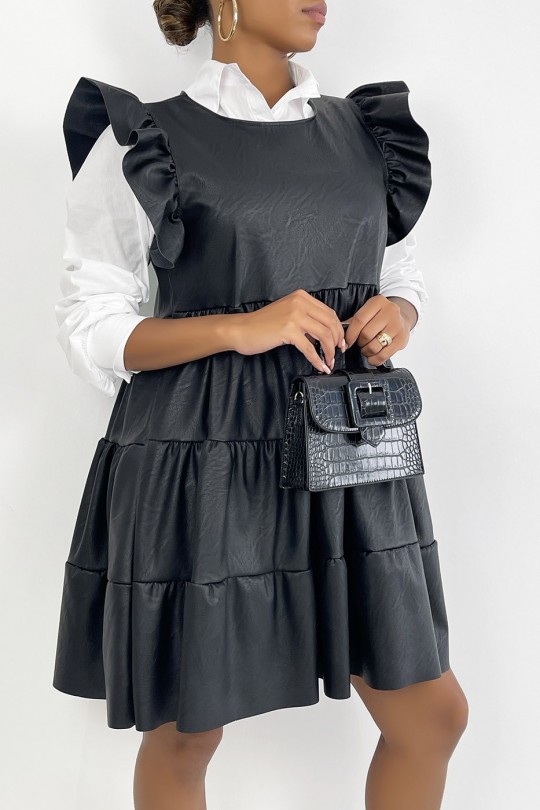Black faux dress with trendy ruffles - 4