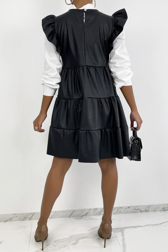 Black faux dress with trendy ruffles - 6
