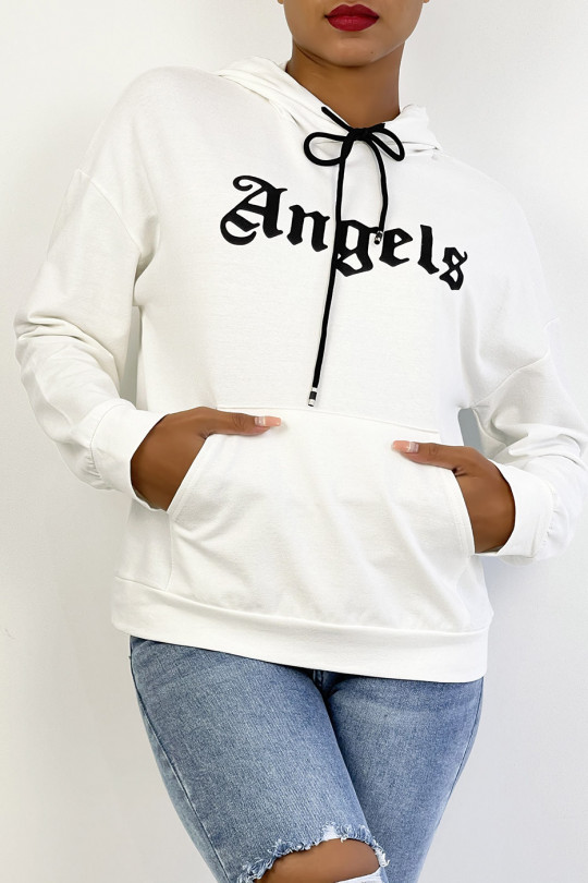 Sweat à capuche blanc avec écriture ANGELS et poches - 2 Sweat à capuche blanc avec écriture ANGELS et poches - 2