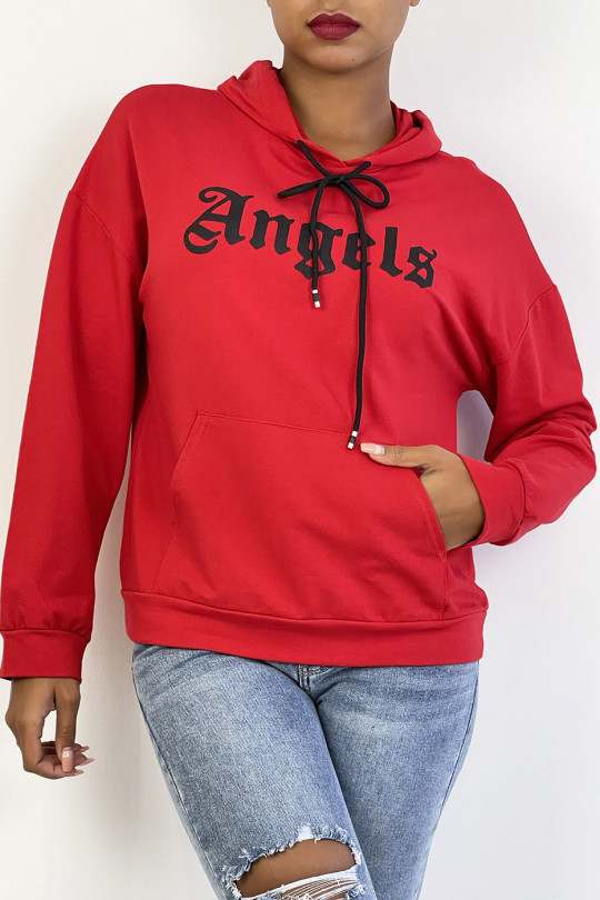 Red hoodie with ANGELS writing and pockets - 1