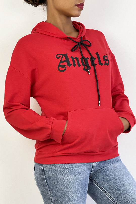 Rode hoodie met ANGELS-tekst en zakken - 2