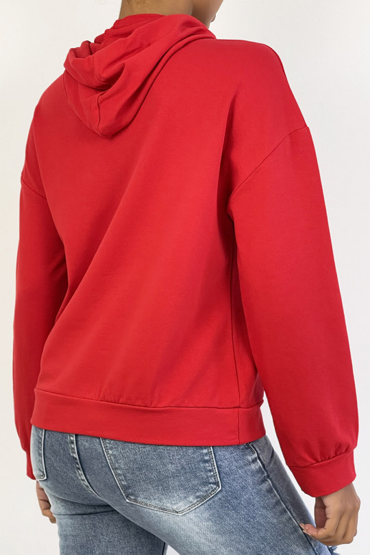 Red hoodie with ANGELS writing and pockets - 3