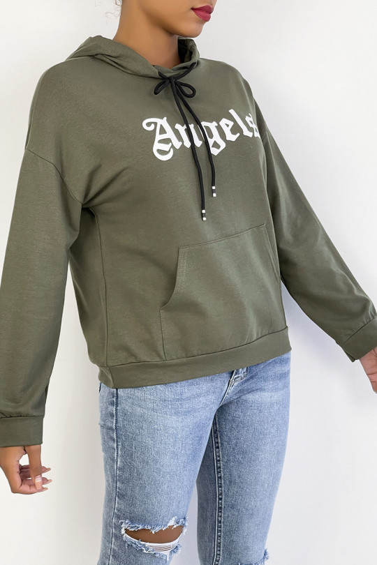 Khaki hoodie with ANGELS writing and pockets - 2