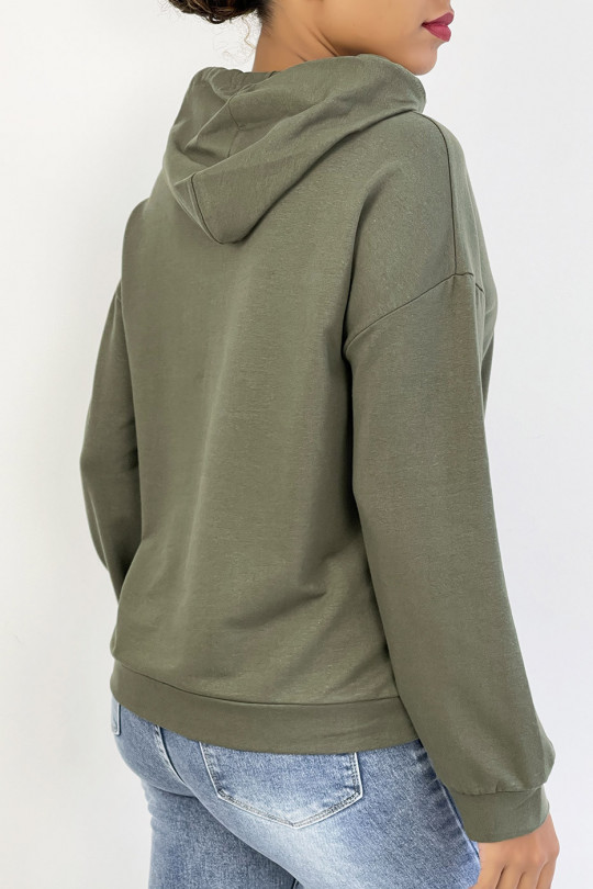 Khaki hoodie with ANGELS writing and pockets - 3