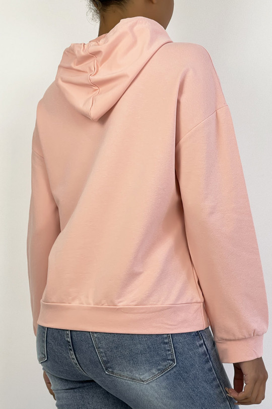 Pink hoodie with ANGELS writing and pockets - 3