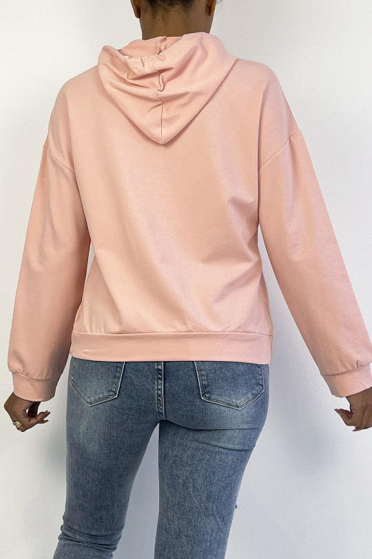Pink hoodie with ANGELS writing and pockets - 4