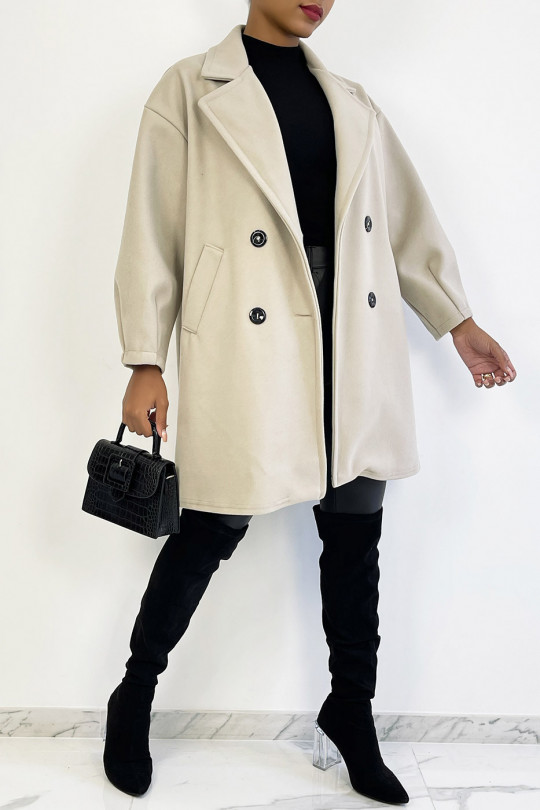 Veste 3/4 over-size en beige avec boutons et poches - 3