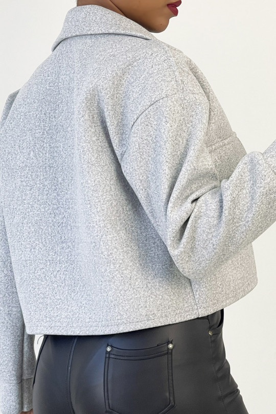 Veste courte très fashion en gris avec poches au buste - 6