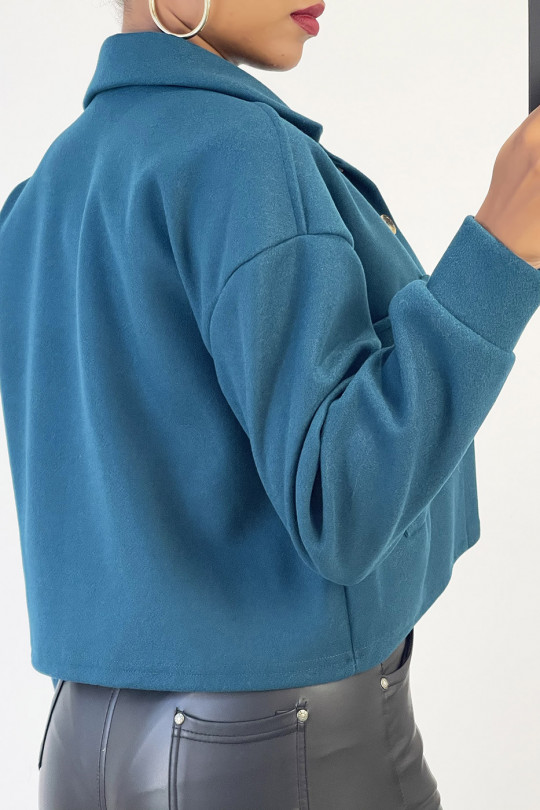 Veste courte très fashion en bleue avec poches au buste - 5