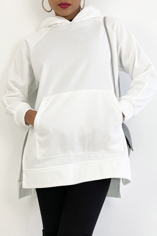 Thick fleece hoodie with slit in white - 1