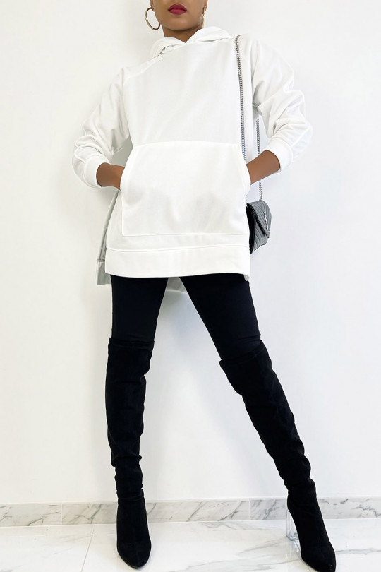 Thick fleece hoodie with slit in white - 3