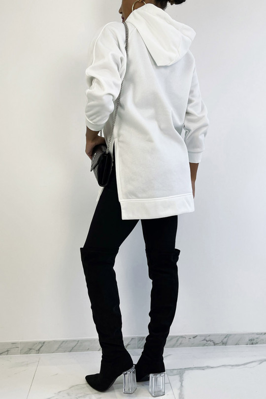 Thick fleece hoodie with slit in white - 4