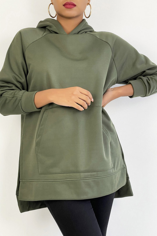 Heavyweight fleece hoodie with slit in khaki - 4 Heavyweight fleece hoodie with slit in khaki - 4
