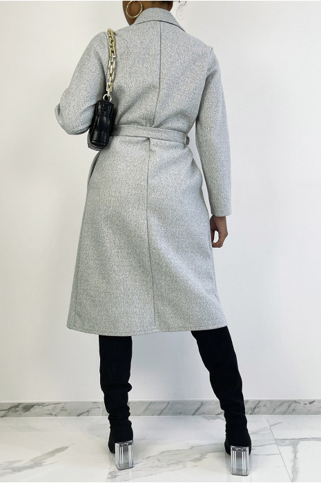 Longue veste grise avec ceinture et poches - 4