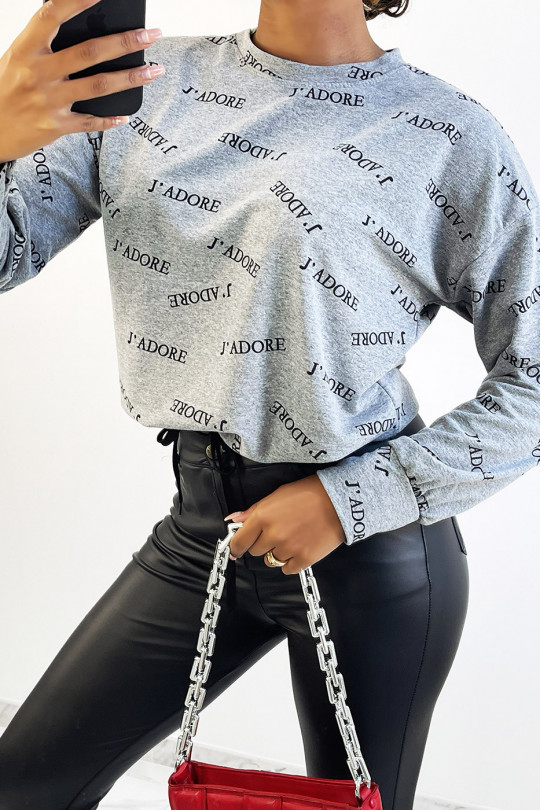 Haut gris avec lacet à la taille et écriture J'adore - 2