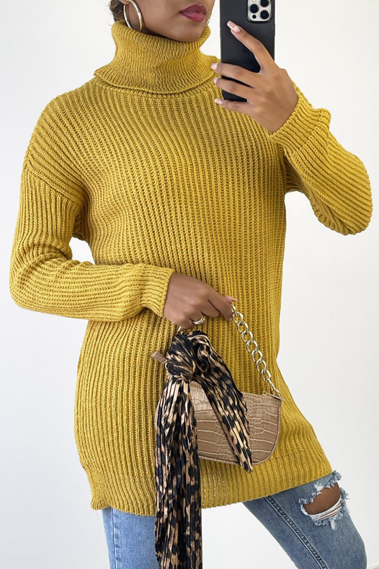 Very trendy mustard turtleneck sweater dress - 1