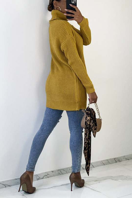 Very trendy mustard turtleneck sweater dress - 3