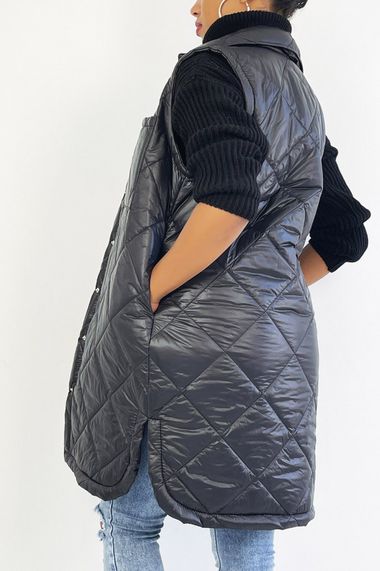 Doudoune noire sans manche avec poches au buste et à la taille - 3