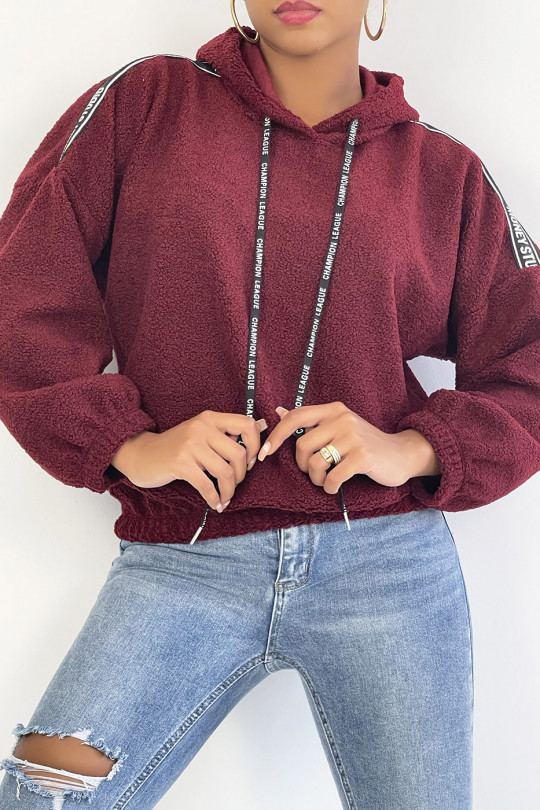 Burgundy fleece hoodie with shoulder bands - 1