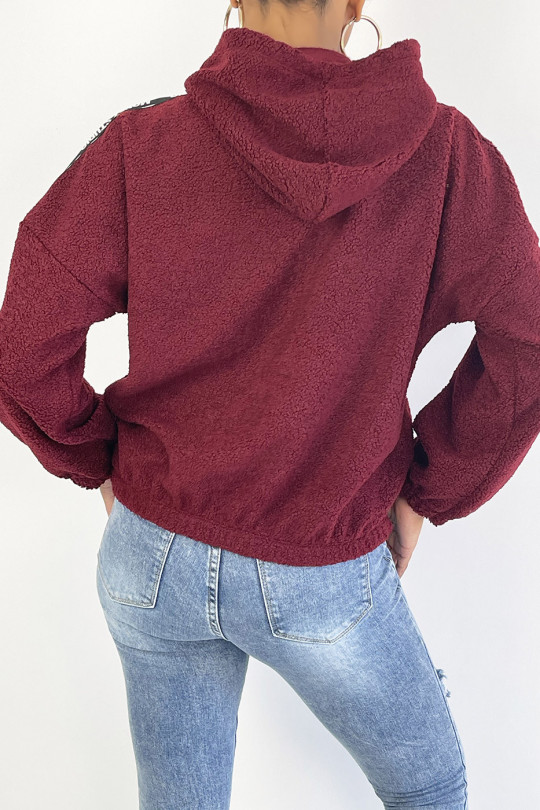 Burgundy fleece hoodie with shoulder bands - 3
