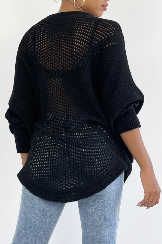 Pull noir over size long derrière avec joli motif - 8