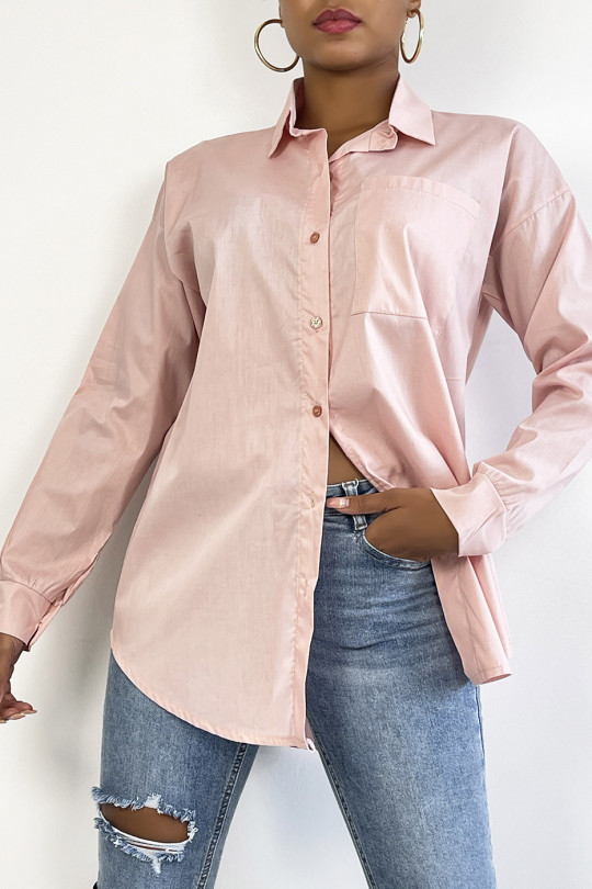 Chemise rose over size avec poche - 1