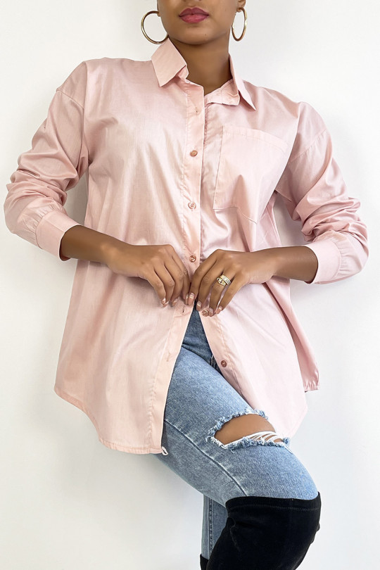 Chemise rose over size avec poche - 2