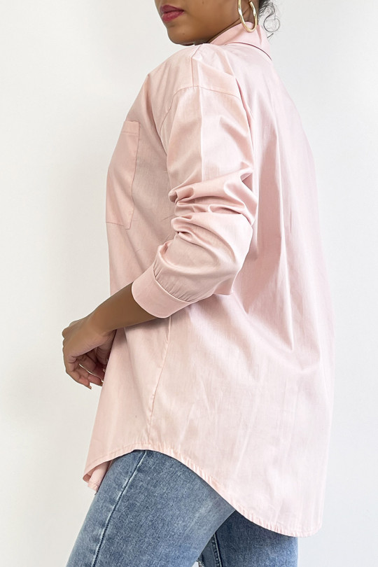 Chemise rose over size avec poche - 3
