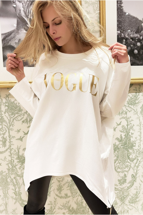 Sweat blanc asymétrique avec écriture mode - 5