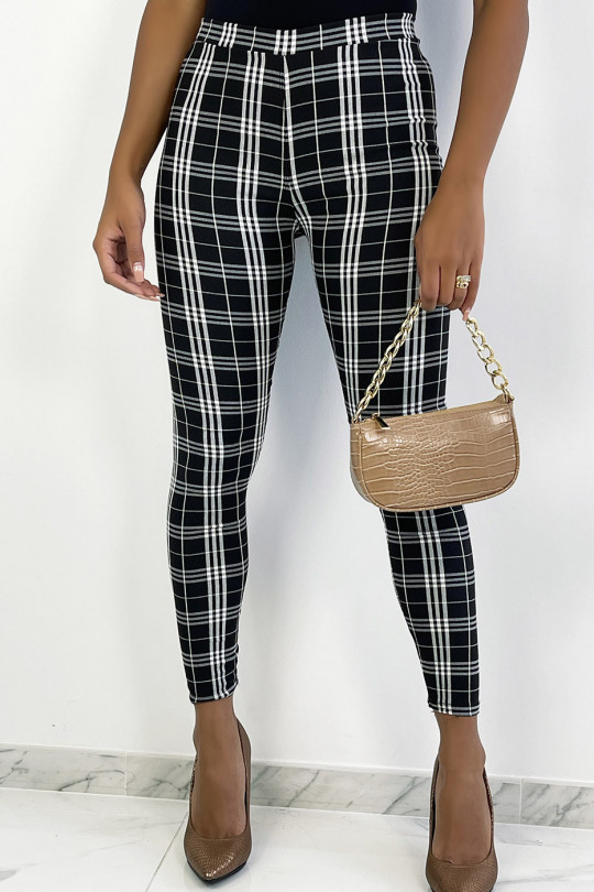 trendy black and gray leggings with check pattern and a wasp waist effect - 1