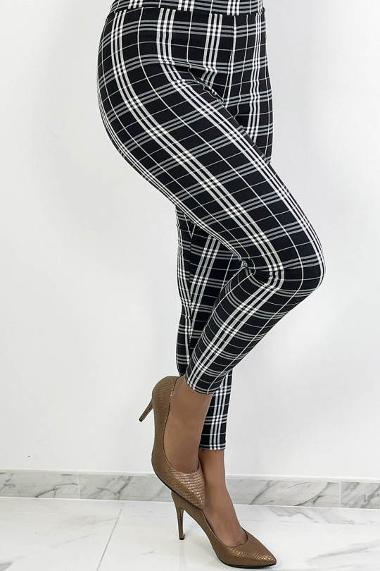 trendy black and gray leggings with check pattern and a wasp waist effect - 2