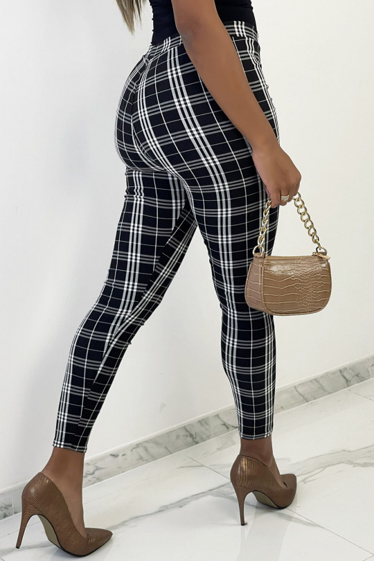 trendy black and gray leggings with check pattern and a wasp waist effect - 4