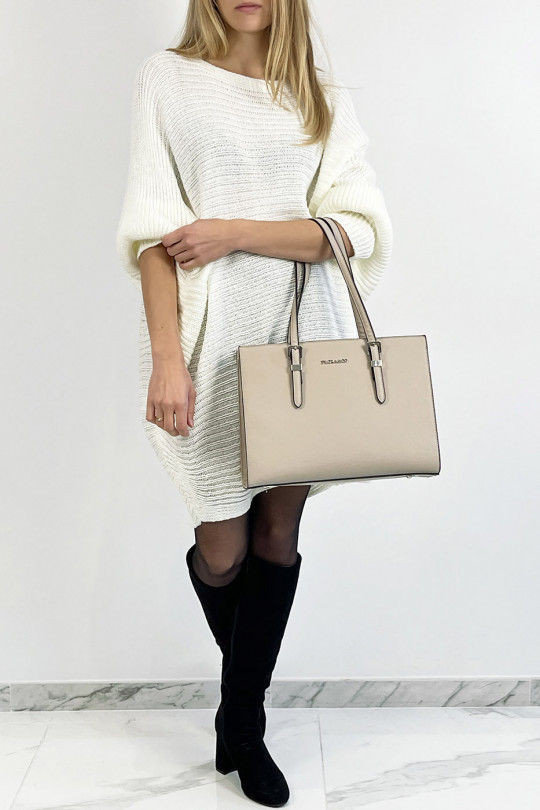 White loose mid-length round neck sweater dress - 7