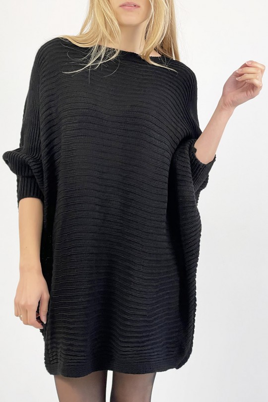 Loose black mid-length round neck sweater dress - 6