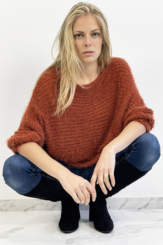 Cognac round neck sweater with very soft knit effect, combines style and simplicity - 5