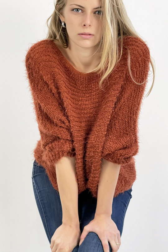 Cognac round neck sweater with very soft knit effect, combines style and simplicity - 6