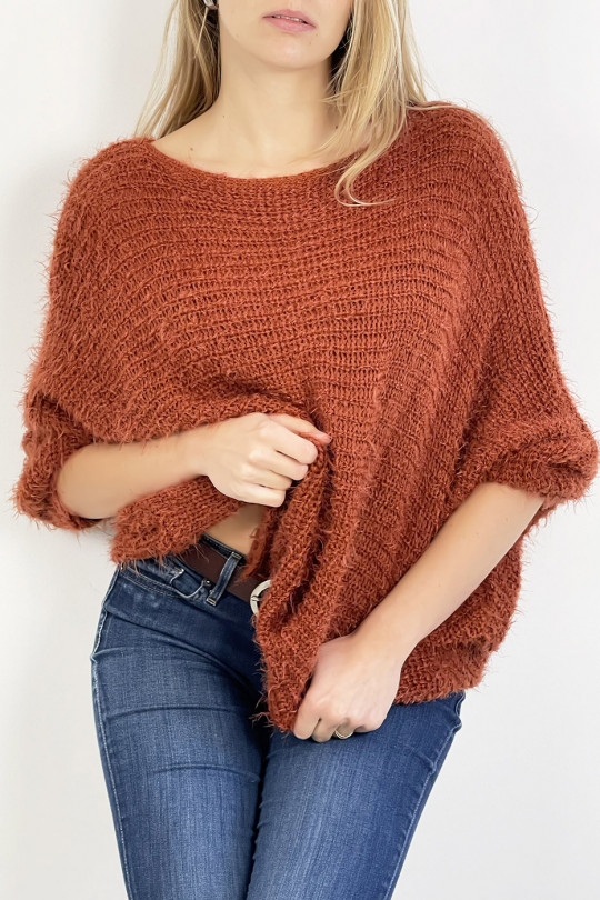 Cognac round neck sweater with very soft knit effect, combines style and simplicity - 7