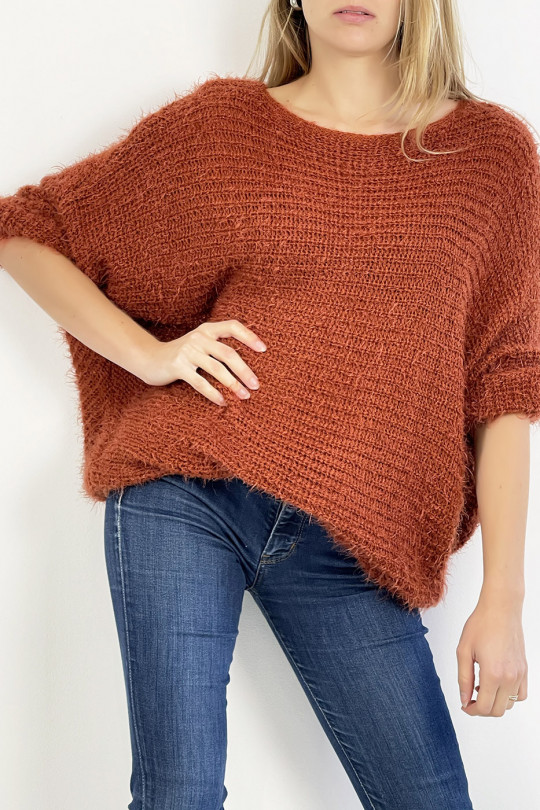 Cognac round neck sweater with very soft knit effect, combines style and simplicity - 8
